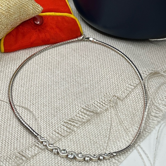 Vintage Sterling Silver CI 925 Channeled CZ Omega Collar Necklace – 16” - Picture 7 of 17